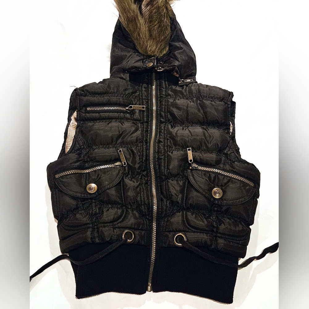 EUC Teen Girl / Juniors Puffer Vest Fur-Lined Removable Hood